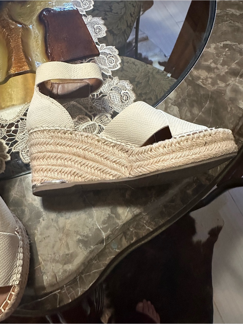 Franco Sarto Cream Crisscross Espadrille Wedge Sandals - Picture 3 of 5